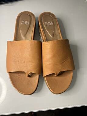 Eileen Fisher Mask Tumbled Leather Wedge Slide Sandals